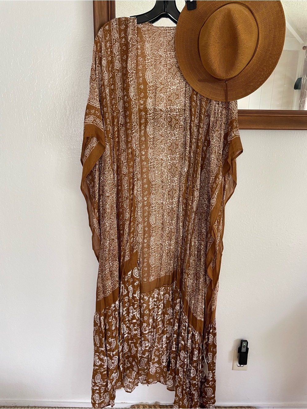 Boho Mustard Brown and Cream Paisley Tunic Kimono